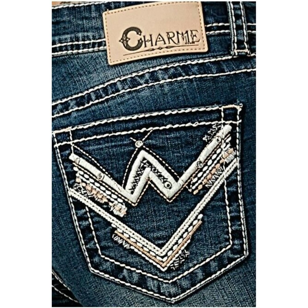 Charme by Grace in LA Women's Chevron Crystal Embellished Bootcut Stretch Jeans